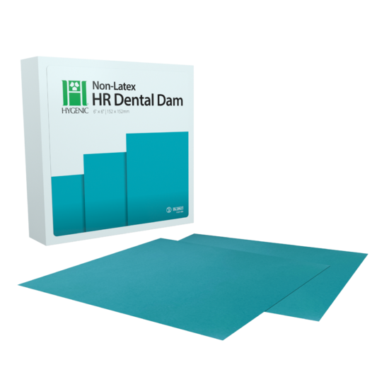 Four D Rubber Hygenic HR Dental Dam, 6x 6 (15 cm x 15 cm), Teal, Medium Gauge, Non-Latex, 75/bx