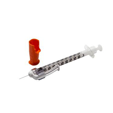 BD Safetyglide Syringe, 1ml Tuberculin, 27 G x ½" Permanently Attached Needle, Regular Bevel, 100/bx, 4 bx/cs