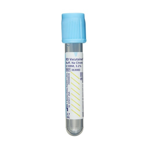 BD Vacutainer Plastic Tube, Hemogard Closure, 13mm x 75mm, 2.7ml, Lt. Blue, Paper Label, 0.109 Molar/3.2% Sodium Citrate, 100/bx, 10 bx/cs