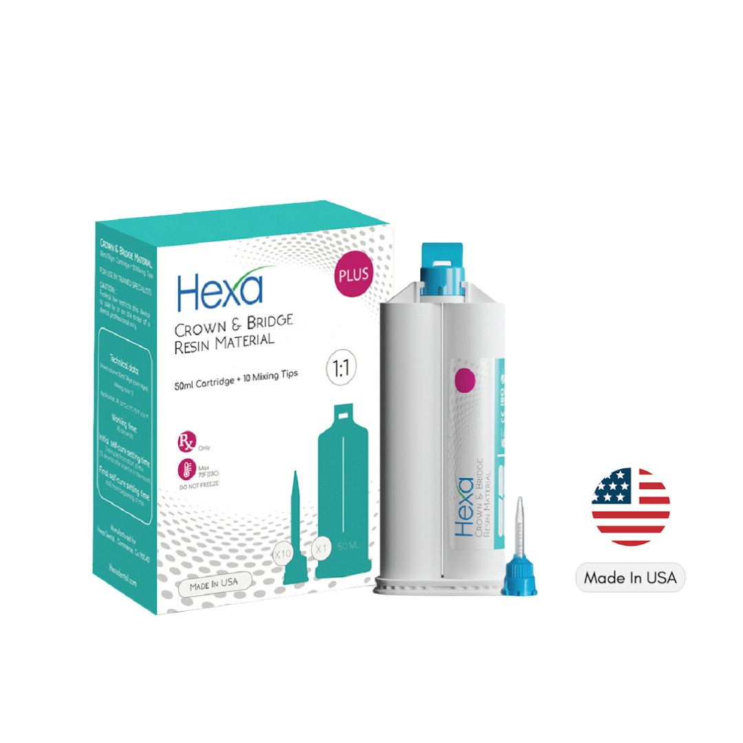 Hexa Temp Crown & Bridge Material, 1:1 Ratio, 50ml, A3.5 Shade, 1 Cartridge + 10Mixing Tips