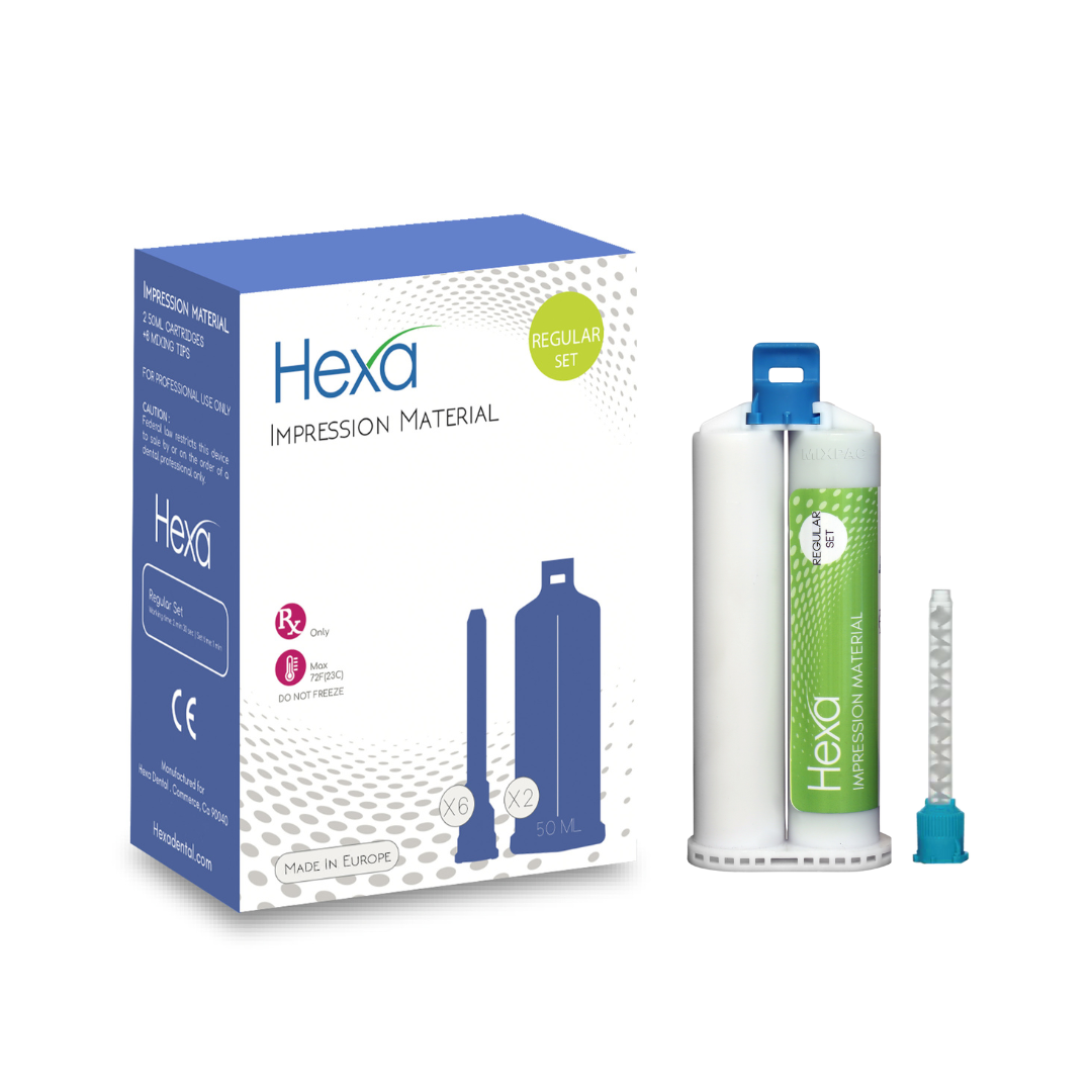 Hexa VPS Impression Material, Heavy Body, Regular Set, 2X50ml Cartridges+6 Mixing Tips