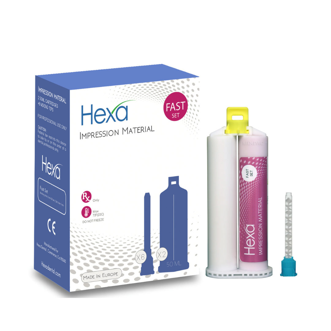 Hexa VPS Impression Material,  Light Body, Fast Set, 2X50ml Cartridges+6 Mixing Tips