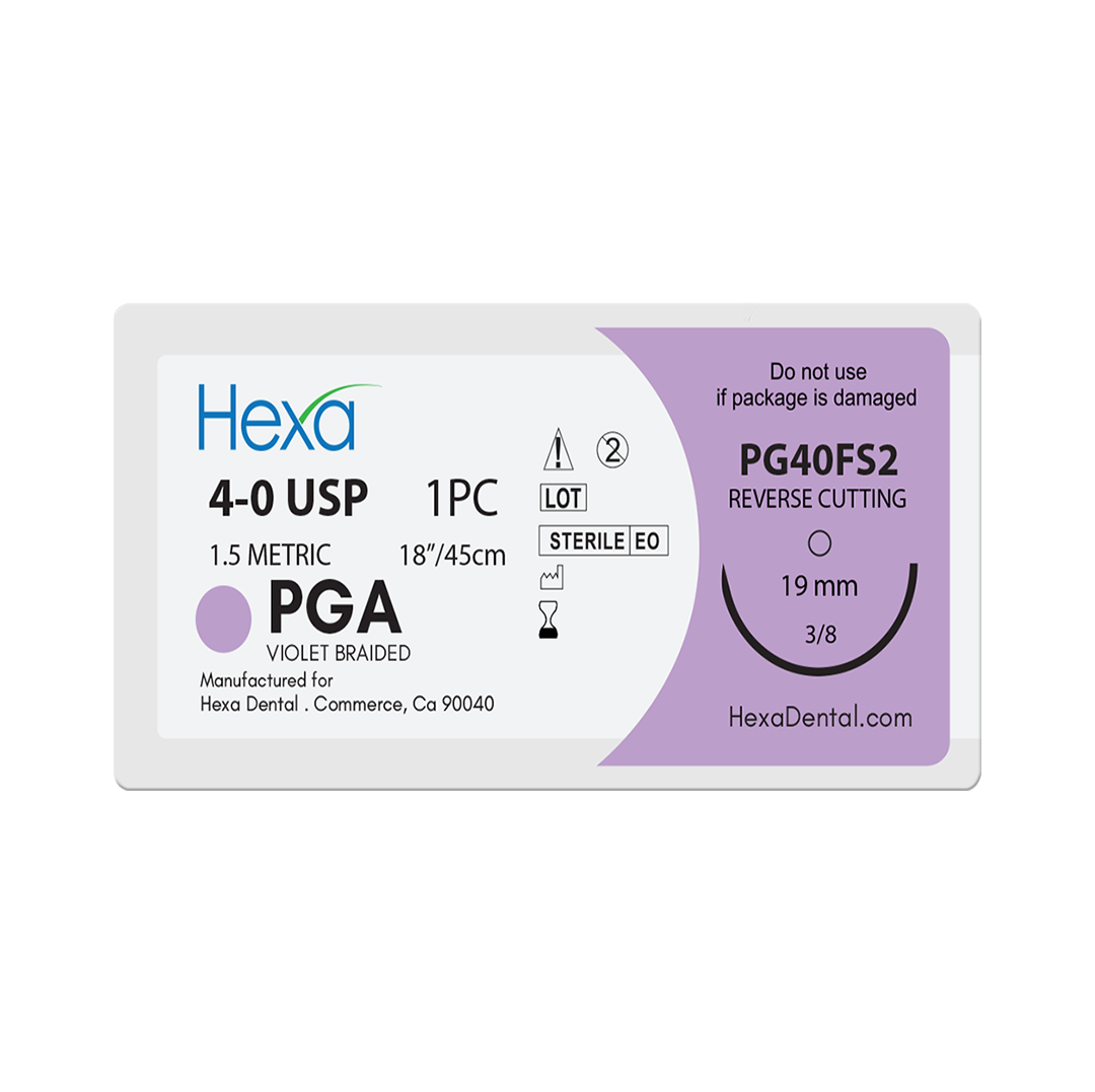 Hexa PGA Violet Braided Suture, C6 Reverse Cutting Needles, Size 3/0, Needle 19mm, Length 18", 12/bx