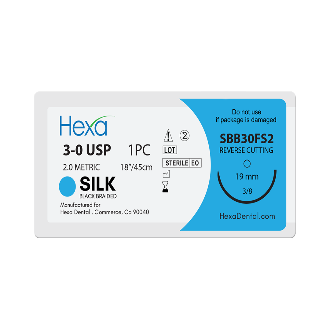 Hexa Silk Suture, C6 Reverse Cutting Needles, Size 4/0, Needle 19mm, Length 18", 12/bx