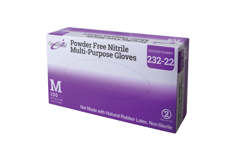 OmniShield #232 Seriew Nitrile PF Multi-Purpose Gloves, Medium, 100/bx