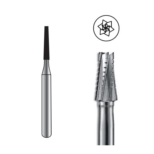 ODS Precision Carbide Bur HP-700L, Taper Fissure Cross-Cut, 5/pk
