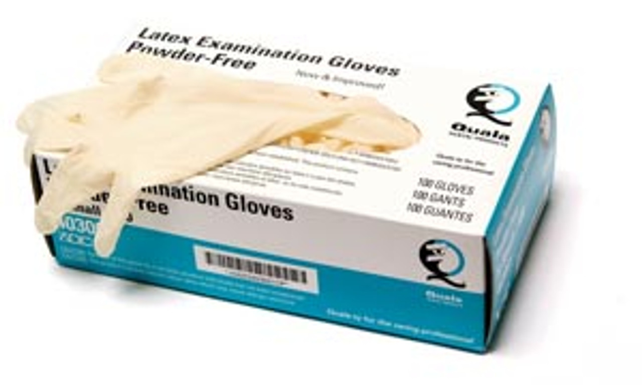 Quala Latex Textured Exam Gloves, PF, Medium, 100/bx