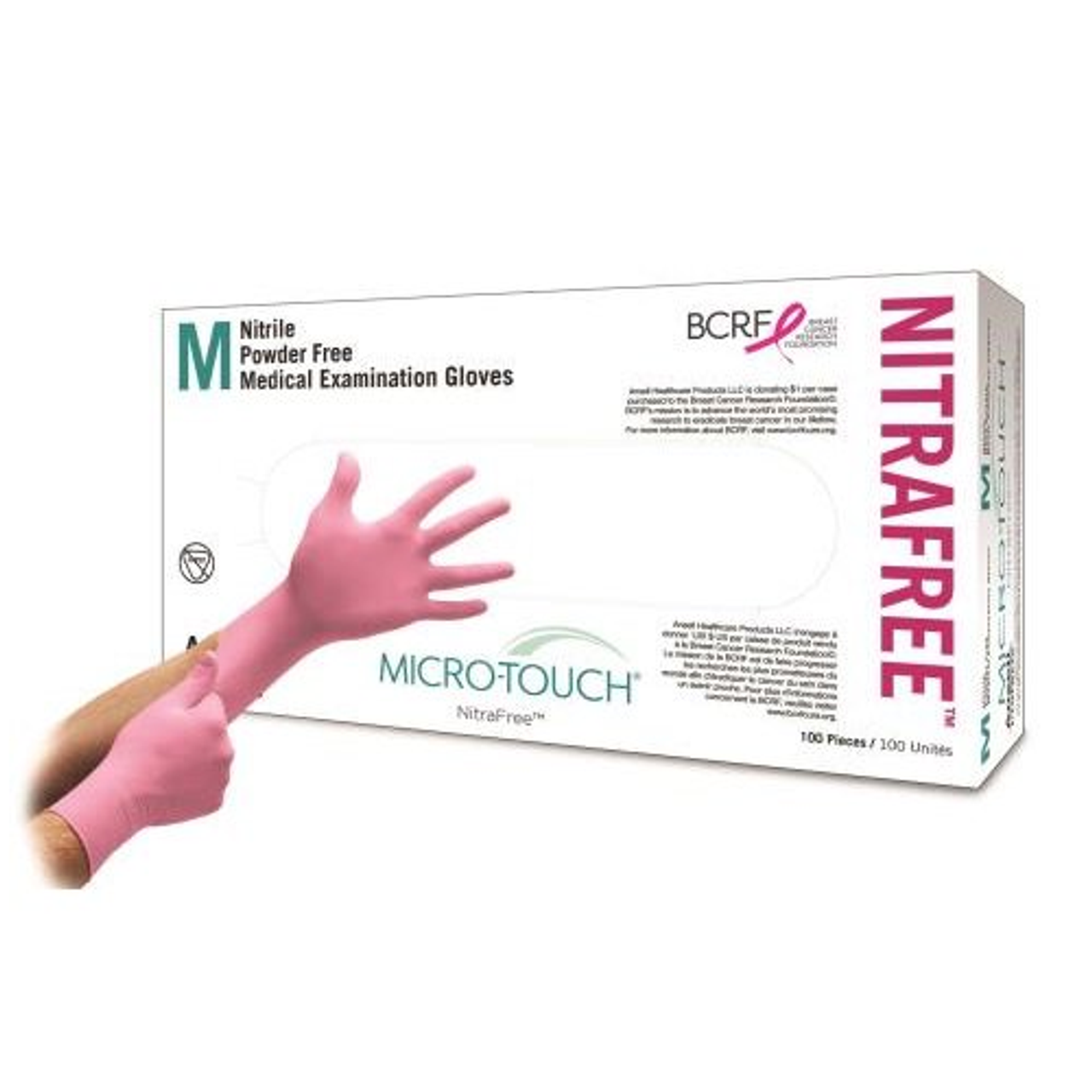 Ansell Micro-Touch Nitrafree Examination Gloves Medium, Pink, 100/bx