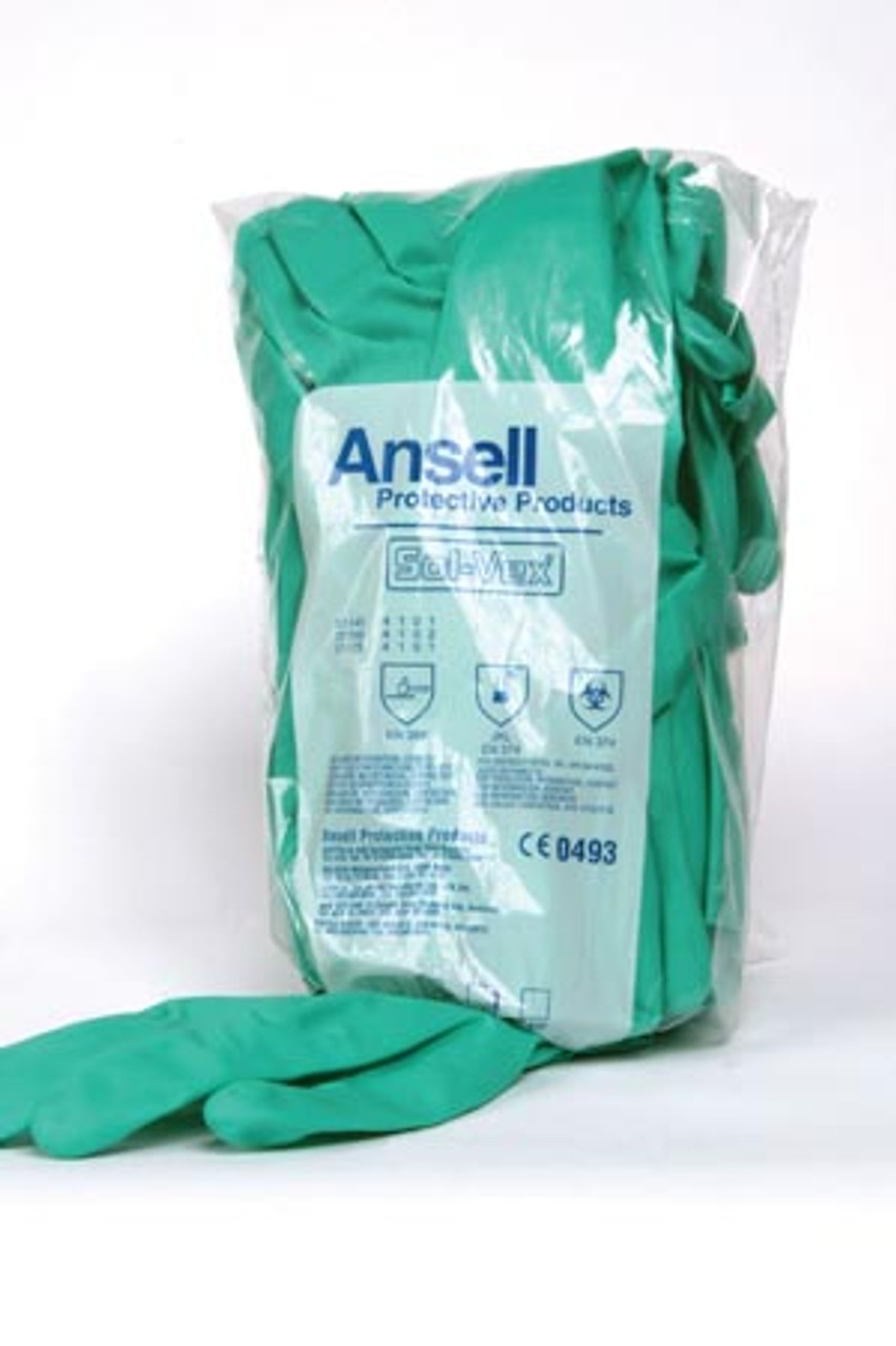 Ansell Sol-Vex Nitrile Chemical Protection Gloves Size 9-9Â½, 12 pr/bg, 12 bg/cs