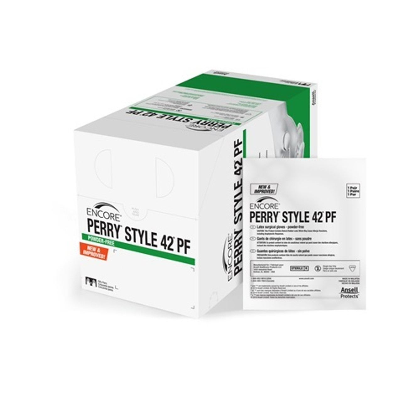 Ansell Encore Perry Style 42 PF Surgical Gloves Powder-Free (PF), Size 8, Latex, Beaded, 50 pr/bx ,4bx/cs
