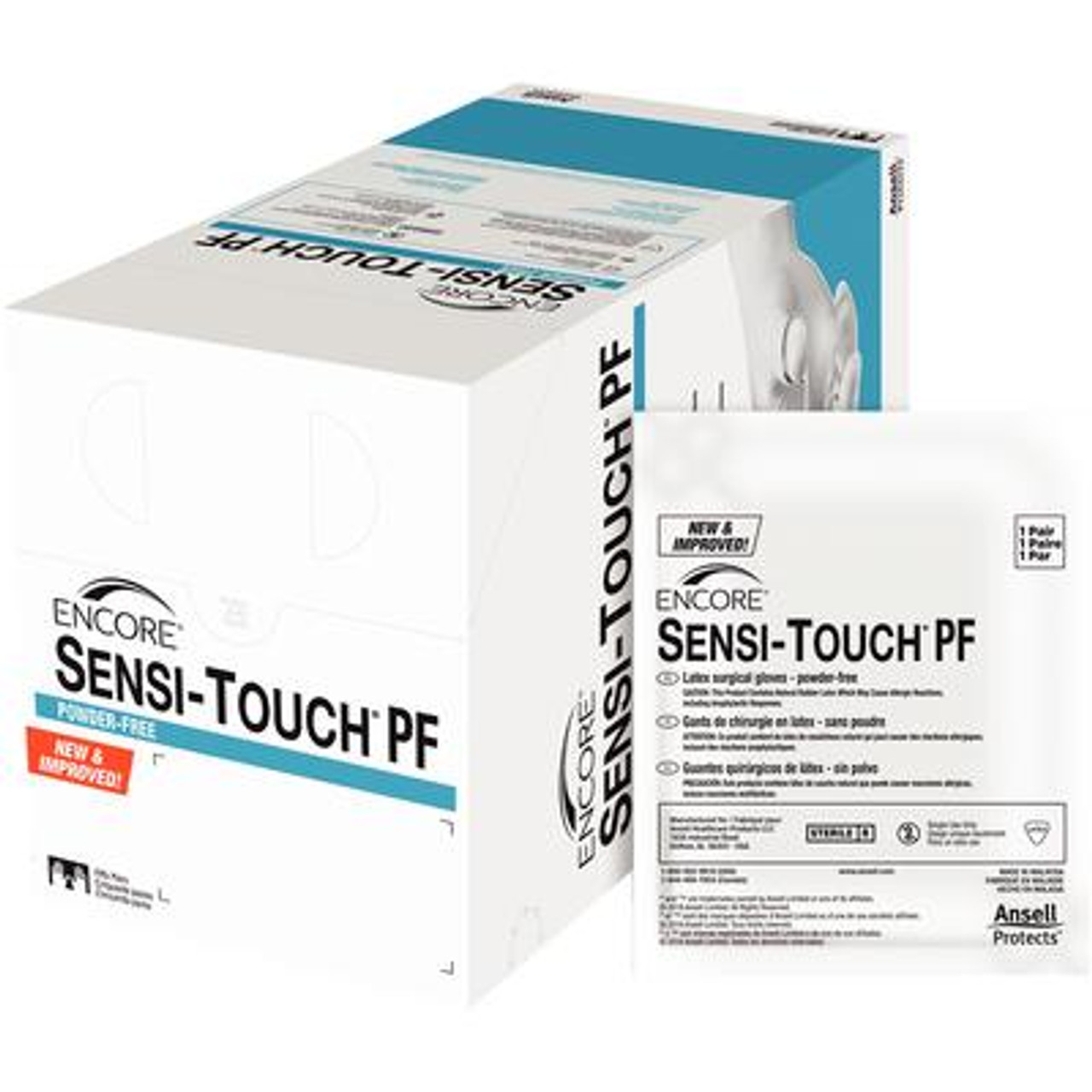 Ansell Encore Sensi-Touch PF Surgical Gloves Powder-Free (PF), Size 7.5, Latex, Beaded,   50/bx, 4bx/cs