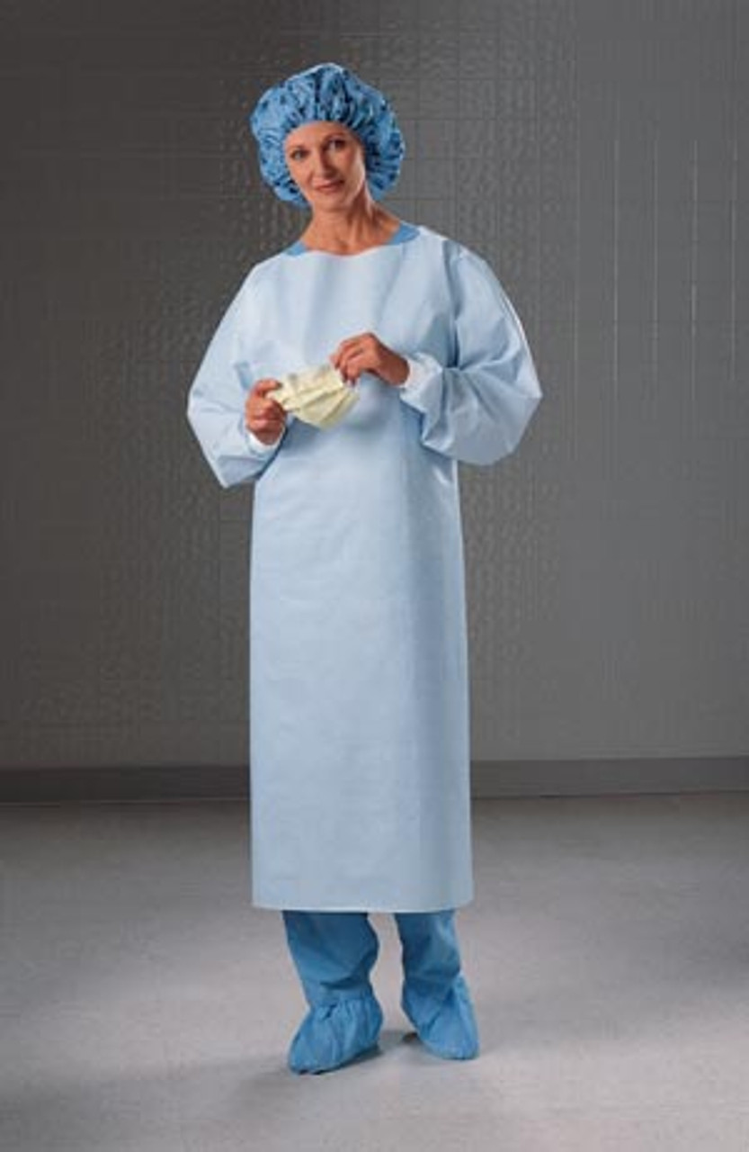 Halyard Kimguard Impervious Gown, Knit Cuffs, Blue, Open Back, Universal, 100/cs