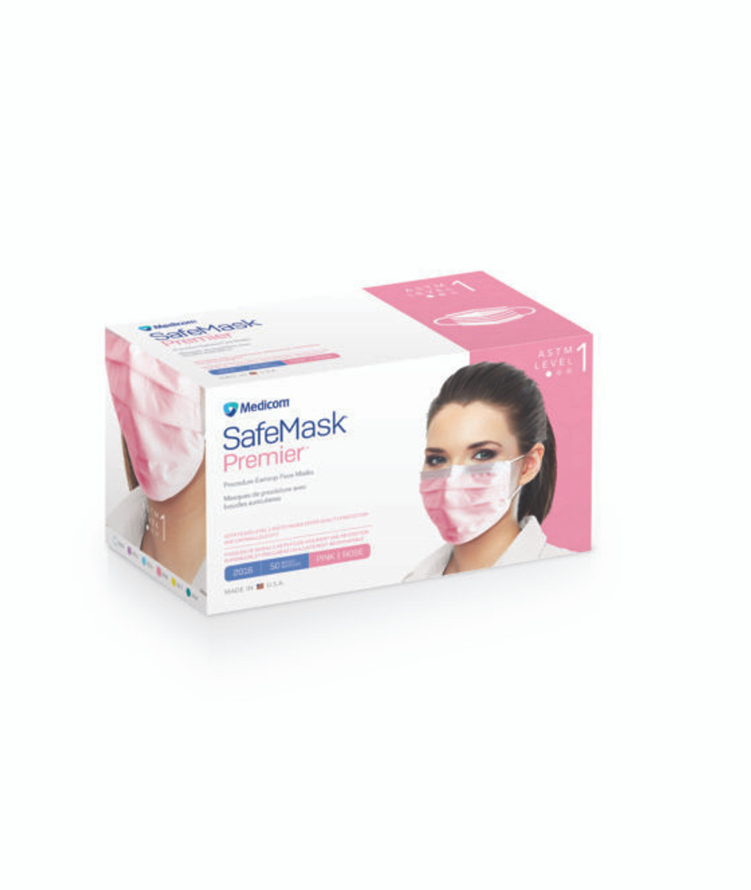 Medicom SafeMask Premier Earloop Mask Level 1, Pink, 50/bx 2016