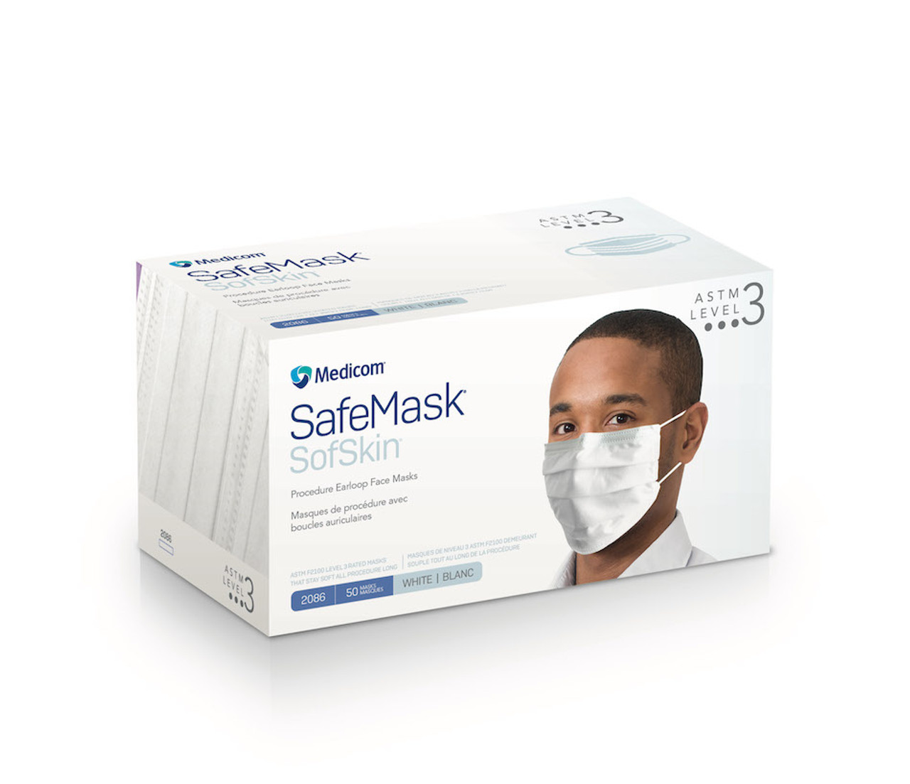 Medicom SafeMask SofSkin Face Mask Level 1, White, 50/bx 2080