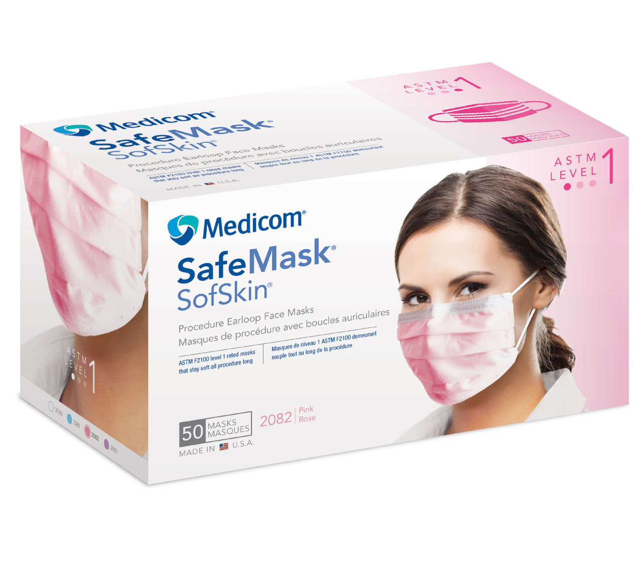 Medicom SafeMask SofSkin Face Mask Level 1, Pink, 50/bx 2082