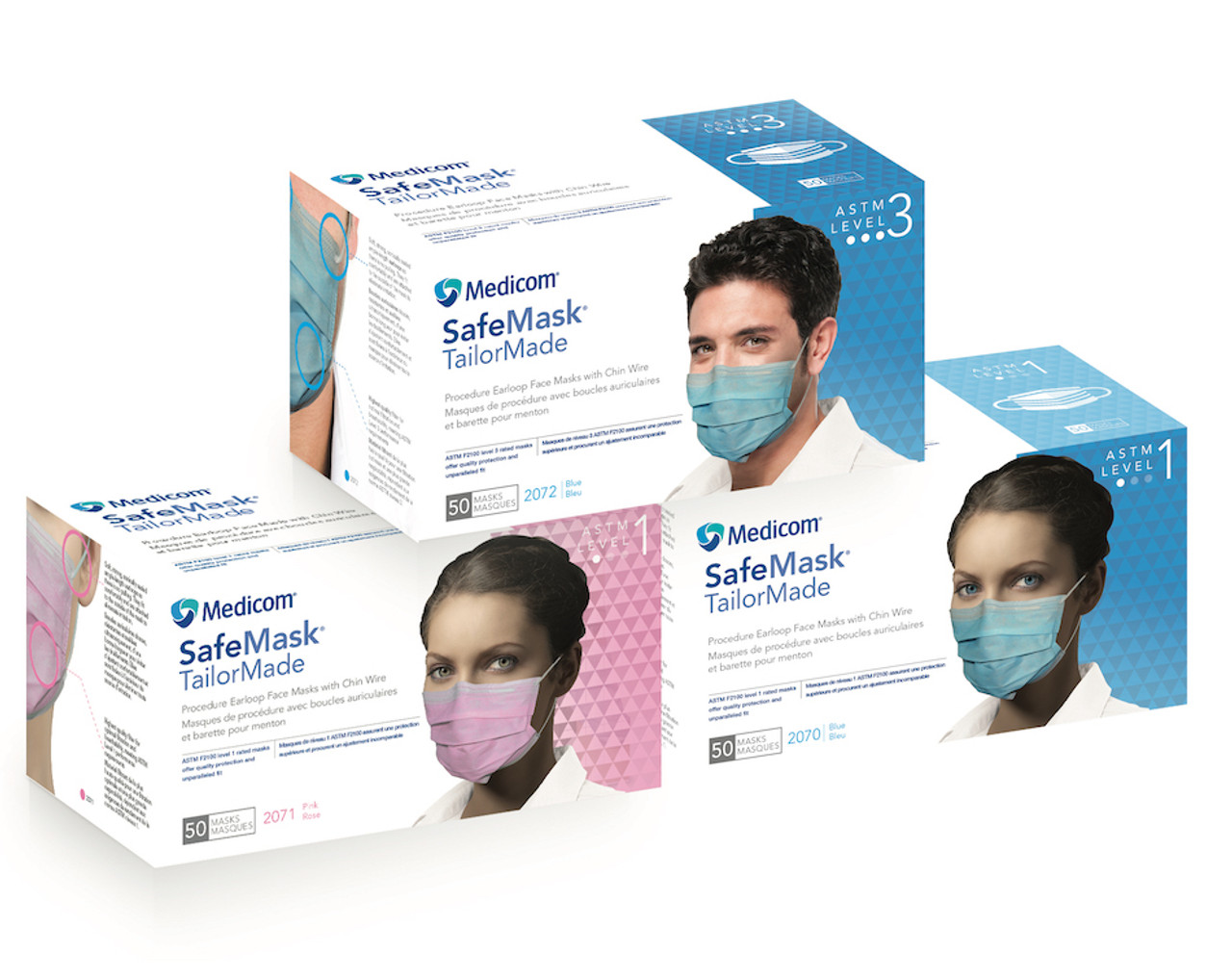 Medicom SafeMask TailorMade Earloop Mask, Level 1, Blue, 50/bx 2070