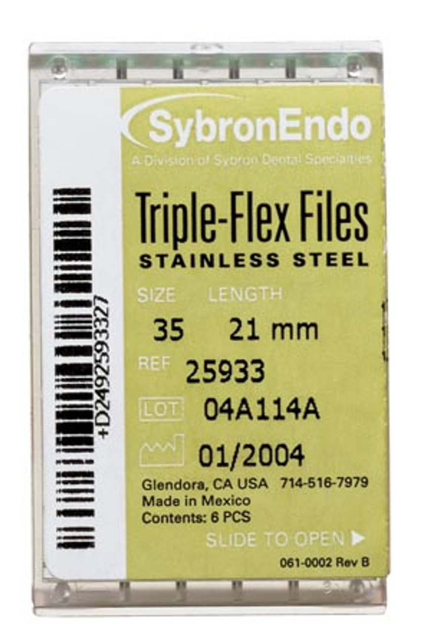 SybronEndo Triple Flex Files 25mm, Size 20, Yellow, 6/pk