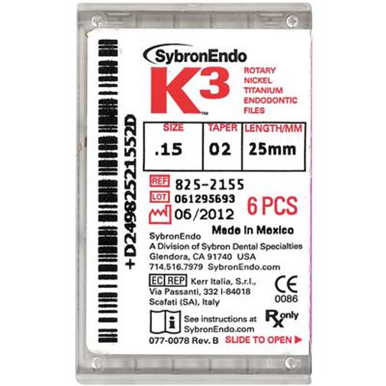 SybronEndo K3 XF Nickel-Titanium Files .20 Tip, .06 Taper, 25mm, 6/pk