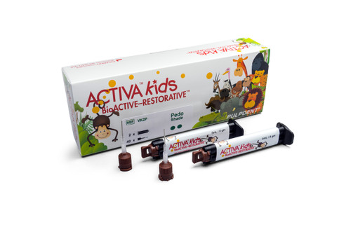 Pulpdent ACTIVA Kids BioACTIVE Restorative Value Refill 2x5mL Syringe Pedo Shade (Opaque, Light B shade) + 40 Automix Tips w/ Bendable 20g Metal Cannula Pulpdent ACTIVA Kids BioACTIVE Restorative Value Refill 2x5mL Syringe Pedo Shade (Opaque, Light B shade) + 40 Automix Tips w/ Bendable 20g Metal Cannula