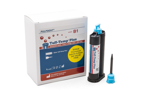 Pulpdent Tuff-Temp Plus, Bleach Shade, 50mL Automix Cartridge, 20 Automix Tips, 3mL Tuff-Temp Glaze, 1.2mL Tuff-Temp Add-On Pulpdent Tuff-Temp Plus, Bleach Shade, 50mL Automix Cartridge, 20 Automix Tips, 3mL Tuff-Temp Glaze, 1.2mL Tuff-Temp Add-On