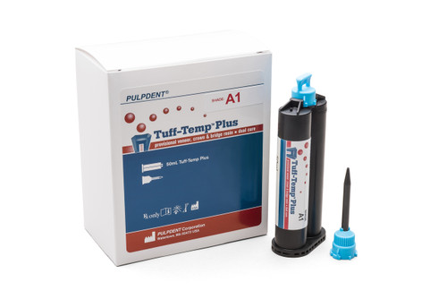 Pulpdent Tuff-Temp Plus, Shade A1, 50mL Automix Cartridge, 20 Automix Tips, 3mL Tuff-Temp Glaze, 1.2mL Tuff-Temp Add-On Pulpdent Tuff-Temp Plus, Shade A1, 50mL Automix Cartridge, 20 Automix Tips, 3mL Tuff-Temp Glaze, 1.2mL Tuff-Temp Add-On