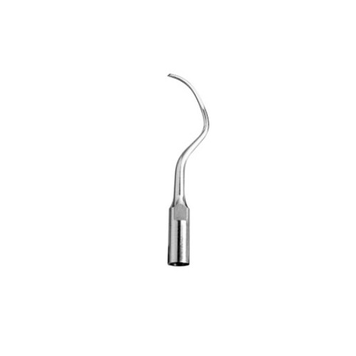 Thin-bladed curette-like tip used to remove heavy deposits and necrotic cementum on anteriors and premolars. Thin-bladed curette-like tip used to remove heavy deposits and necrotic cementum on anteriors and premolars.
