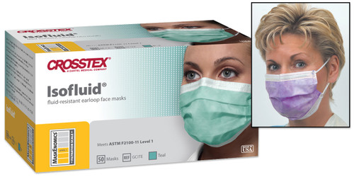 Crosstex Isofluid Earloop Face Mask ASTM Level 1, Teal 50/bx GCITE