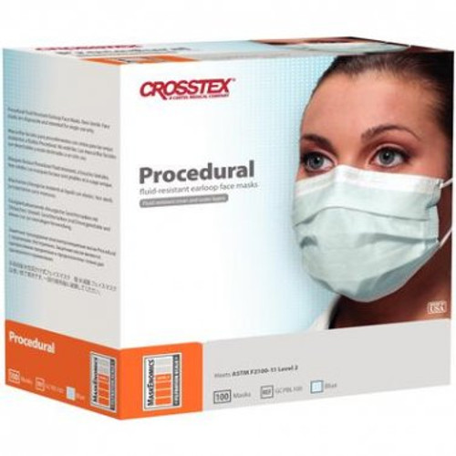 Crosstex Procedural Earloop Face Mask ASTM Level 2, Blue 100/bx GCPBL100 Crosstex Procedural Earloop Face Mask ASTM Level 2, Blue 100/bx GCPBL100