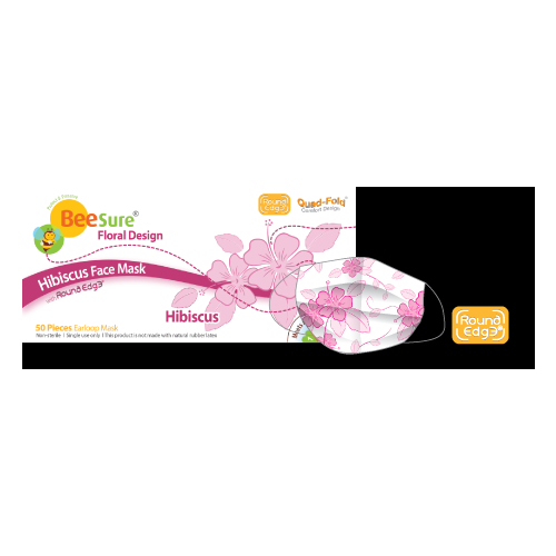 BeeSure Floral Design Level 3 Face Mask, Hibiscus 50/bx BE2300 BeeSure Floral Design Level 3 Face Mask, Hibiscus 50/bx BE2300