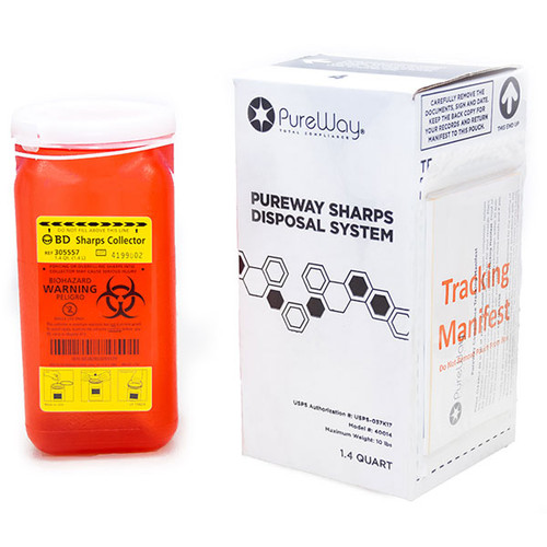 PureWay Sharps Disposal Single System, 1.4 qt Container Return Prepaid PureWay Sharps Disposal Single System, 1.4 qt Container Return Prepaid