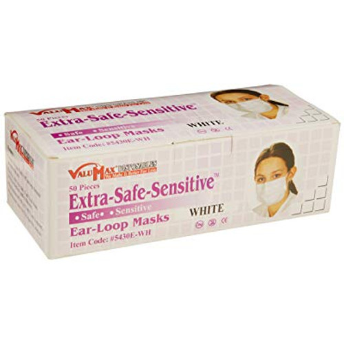ValuMax Extra-Safe Sensitive Ear-Loop Mask, PFE > 99%, White 50/bx ValuMax Extra-Safe Sensitive Ear-Loop Mask, PFE > 99%, White 50/bx