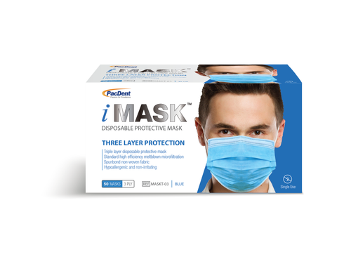 Pac-Dent iMask Premium Ear-loop Face Masks ASTM Level 2, Blue, 50/bx