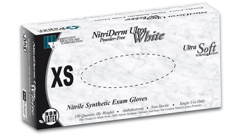 NitriDerm Ultra White Nitrile Exam Glove, 100/bx, S