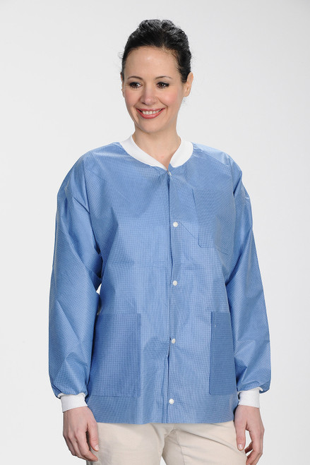 ValuMax Extra-Safe Autoclavable Lab Jacket, Medical Blue M, Hip-Length, Breathable, 3 Pockets, Knitted Cuff, 10/pk