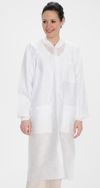 ValuMax Extra-Safe Autoclavable Lab Coat, White 2XL, Knee-Length, Breathable, 3 Pockets, Knitted Cuff, 10/pk