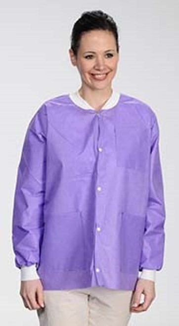 ValuMax Extra-Safe Autoclavable Lab Jacket, Purple S, Hip-Length, Breathable, 3 Pockets, Knitted Cuff, 10/pk