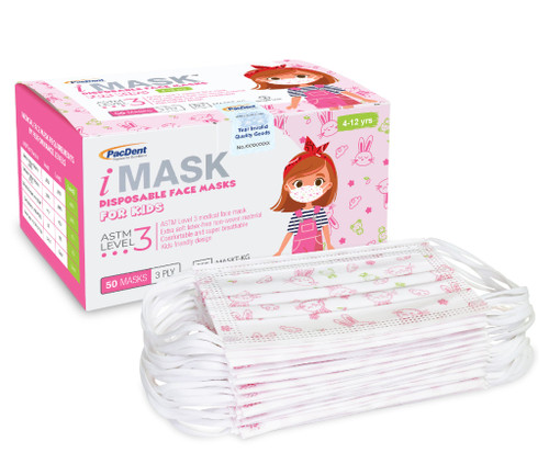 Pac-Dent iMask CHILD Ear Loop Face Mask, ASTM Level 3, Pink, 50/bx Pac-Dent iMask CHILD Ear Loop Face Mask, ASTM Level 3, Pink, 50/bx