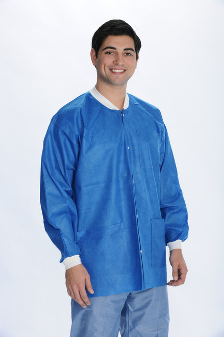 ValuMax Extra-Safe Autoclavable Lab Jacket, Royal Blue XL, Hip-Length, Breathable, 3 Pockets, Knitted Cuff, 10/pk