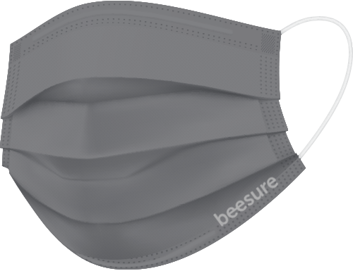 BeeSure Vibe Earloop Face Mask Fog Free Level 3, Cool Gray, 50/bx