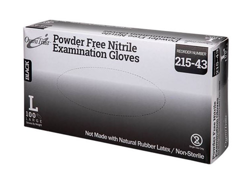 Omnitrust 215 Series Black Nitrile Exam Gloves 5 mil, Large 100/bx