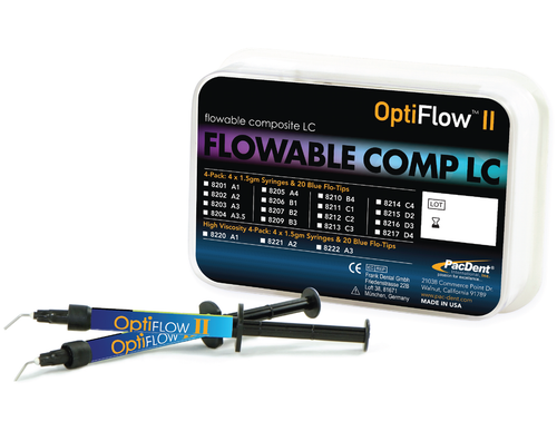 Pac-Dent OptiFlow II Flowable Composite 4-Pk , 4 x 1.5gm Syringes with 20 Flo-Tips, C2 Pac-Dent OptiFlow II Flowable Composite 4-Pk , 4 x 1.5gm Syringes with 20 Flo-Tips, C2