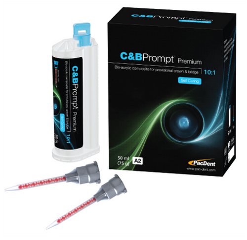 Pac-Dent C&B 10:1 Prompt Temporary C&B Material 10:1, 50 ml (75gm), Shade: A1, 10 mixing tips Pac-Dent C&B 10:1 Prompt Temporary C&B Material 10:1, 50 ml (75gm), Shade: A1, 10 mixing tips