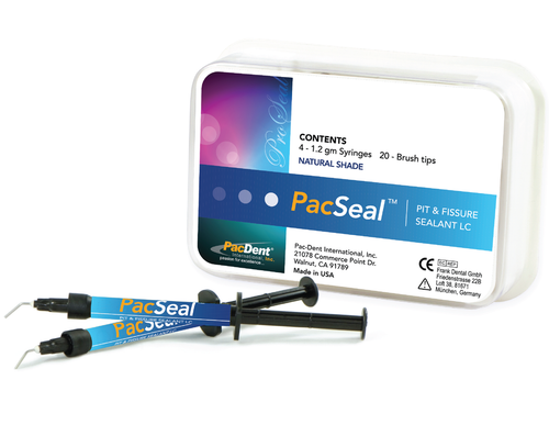 Pac-Dent PacSeal Pit & Fissure Sealant 4 x 1.2cc Syringes, 20 x Brush Tips, Natural Shade Pac-Dent PacSeal Pit & Fissure Sealant 4 x 1.2cc Syringes, 20 x Brush Tips, Natural Shade