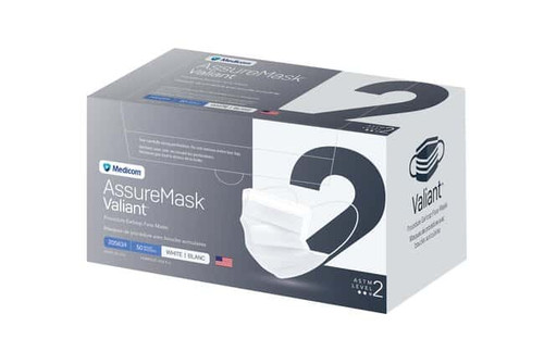 Medicom AssureMask Valiant Mask L2 Earloop Face Mask, ASTM 2, White, 50/bx Medicom AssureMask Valiant Mask L2 Earloop Face Mask, ASTM 2, White, 50/bx