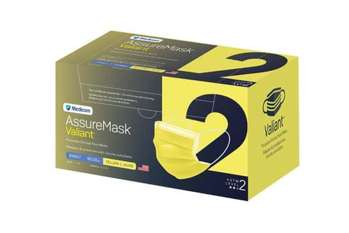 Medicom AssureMask Valiant Mask L2 Earloop Face Mask, ASTM 2, Yellow, 50/bx Medicom AssureMask Valiant Mask L2 Earloop Face Mask, ASTM 2, Yellow, 50/bx