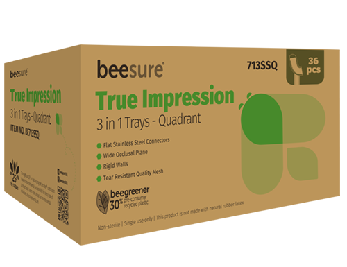 BeeSure True Impression 3-in-1 Triple Tray with Mesh & SS, Quadrant, 36/box