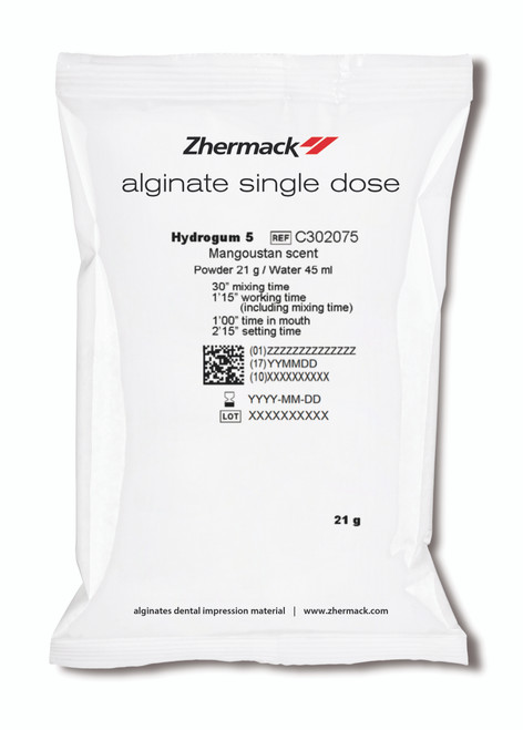 Zhermack Hydrogum 5 Dust Free Aliginate, Extra Fast Set, 21g Single Dose Sachet, Monodose Zhermack Hydrogum 5 Dust Free Aliginate, Extra Fast Set, 21g Single Dose Sachet, Monodose