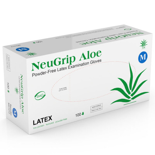 Medgluv Neugrip Latex Exam Glove, Aloe, 6.5mil, Medium 100/bx, 10/cs Medgluv Neugrip Latex Exam Glove, Aloe, 6.5mil, Medium 100/bx, 10/cs