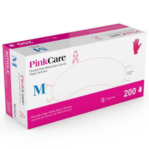 Medgluv Pinkcare Nitrile Exam Glove, Textured Finger, Pink, 3.5mil, Medium 200/bx, 10/cs