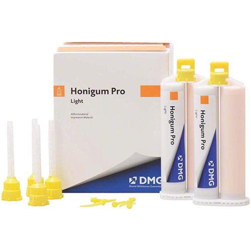 DMG Honigum Pro Automix Light Body, Includes: (2) 50mL Cartridges, (10) Automix and Intra-Oral Tips/pk DMG Honigum Pro Automix Light Body, Includes: (2) 50mL Cartridges, (10) Automix and Intra-Oral Tips/pk